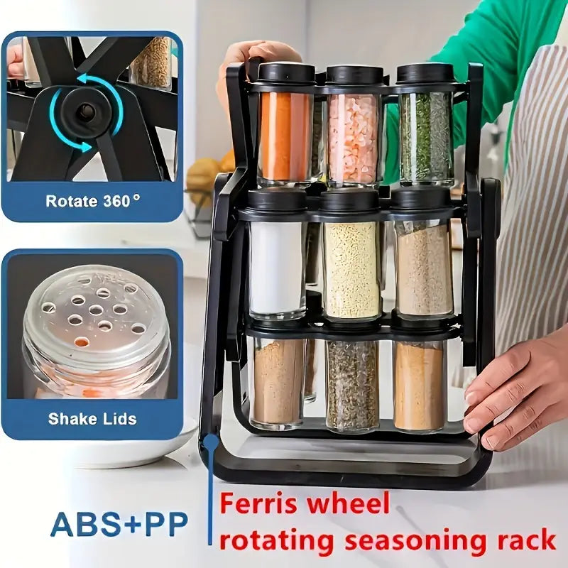 Brand New ABS Material Spice Rack 1 Set, 18 Spice Jars, 360° Rotating Ferris Wheel
