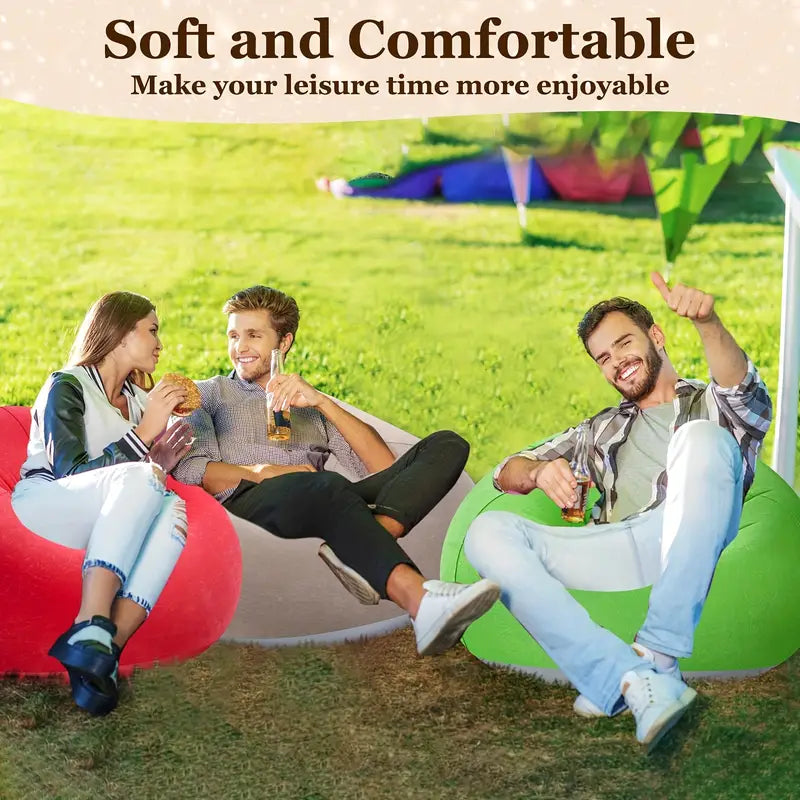 1pc Modern Grey PVC Bean Bag Chair, Large Inflatable Lazy Sofa with Cord Embellishment, No Filling, Suitable for Indoor & Outdoor Living Room Seating