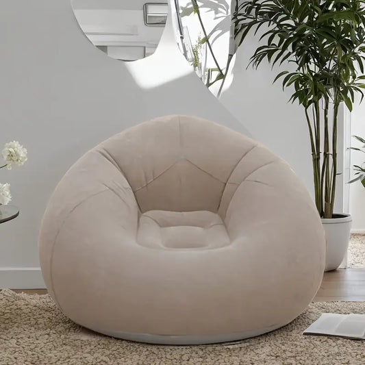 1pc Modern Grey PVC Bean Bag Chair, Large Inflatable Lazy Sofa with Cord Embellishment, No Filling, Suitable for Indoor & Outdoor Living Room Seating