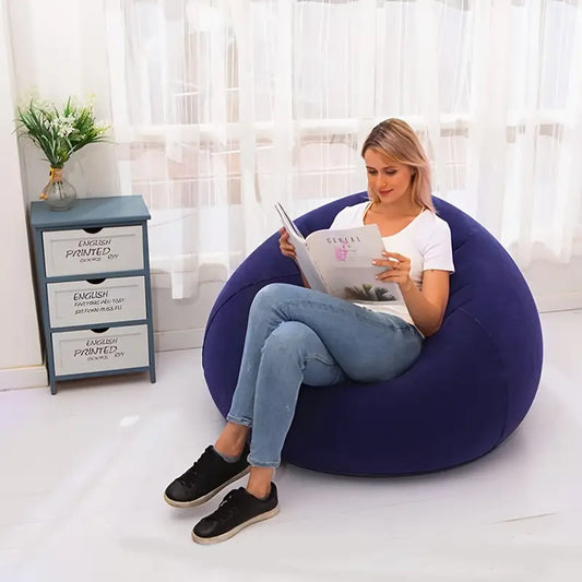 1pc Modern Grey PVC Bean Bag Chair, Large Inflatable Lazy Sofa with Cord Embellishment, No Filling, Suitable for Indoor & Outdoor Living Room Seating
